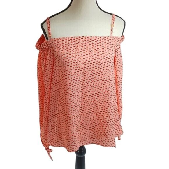 Gianni Bini Blouse Pink Floral Off Shoulder Long Sleeve Flowy Barbiecore Size M - Picture 1 of 9